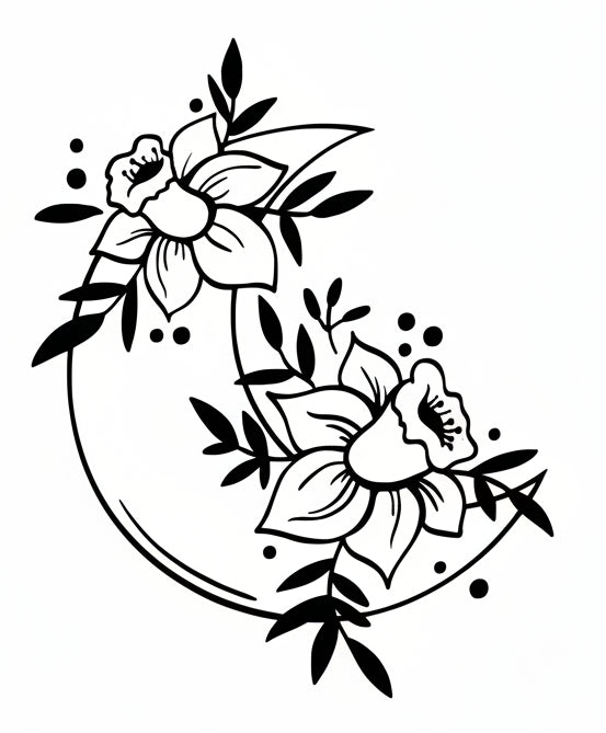 Vinyl Decal Moon & Flowers - Daffodil Moon