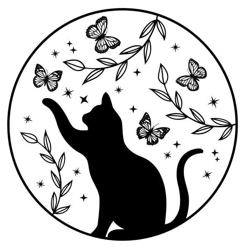 Cat Vinyl Decal - Floral Cat with Butterflies