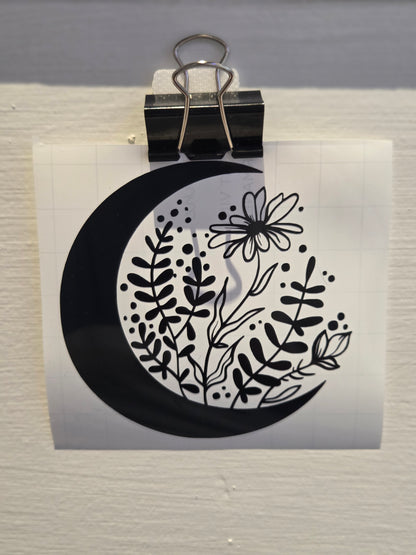 Vinyl Decal Moon & Flowers - Daisy Moon