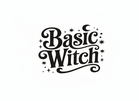 Sticker with 'Basic Witch' text on a white background