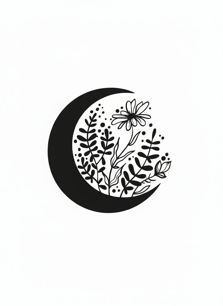 Vinyl Decal Moon & Flowers - Daisy Moon