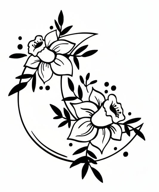 Vinyl Decal Moon & Flowers - Daffodil Moon