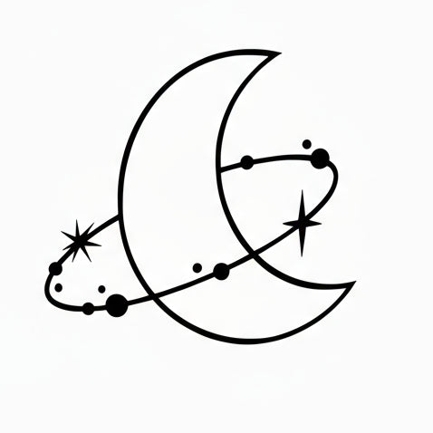 Black crescent moon and star design 