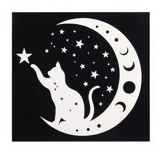 Celestial Cat Vinyl Decal - Cat on a moon among the stars