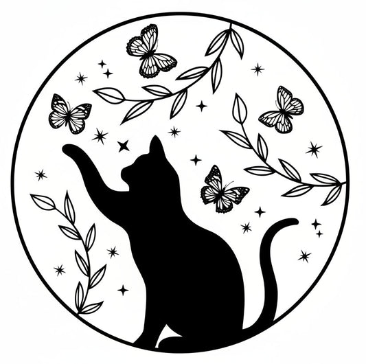 Cat Vinyl Decal - Floral Cat with Butterflies